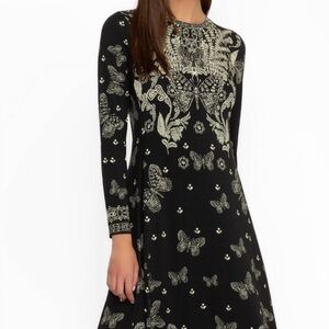 Johnny Was,Janie Favorite A-line L/S knit dress w/butterfly motif. M Last chance